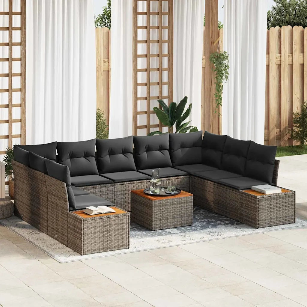 Set Divano da Giardino con cuscino 10 pcs Grigio Poly Rattan 3348170