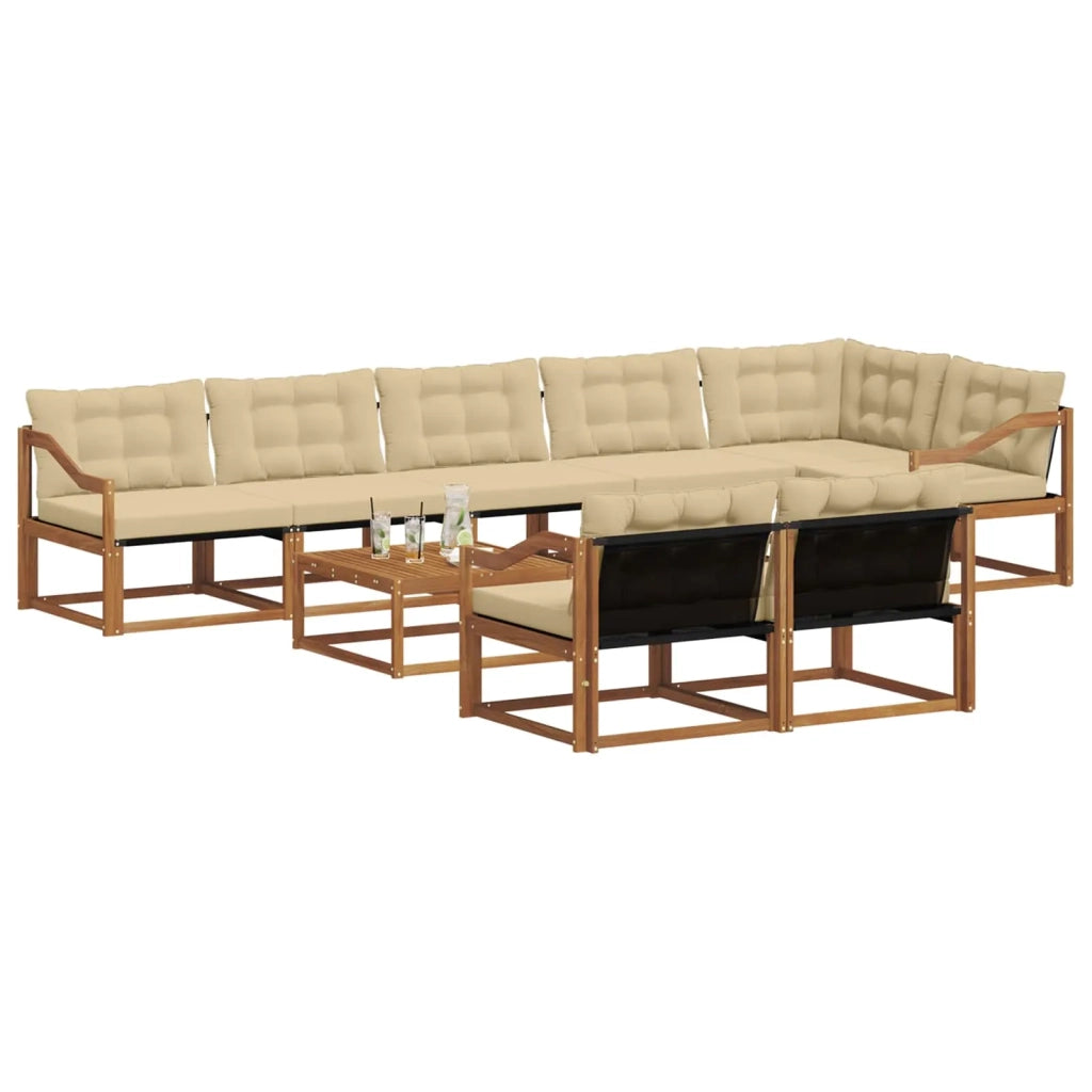 Set di divani da esterno con cuscino 9 pcs Naturale e Beige