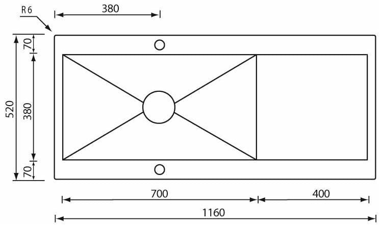CM revers 116 x 52 1V Lavello ad incasso Rettangolare Acciaio inossidabile
