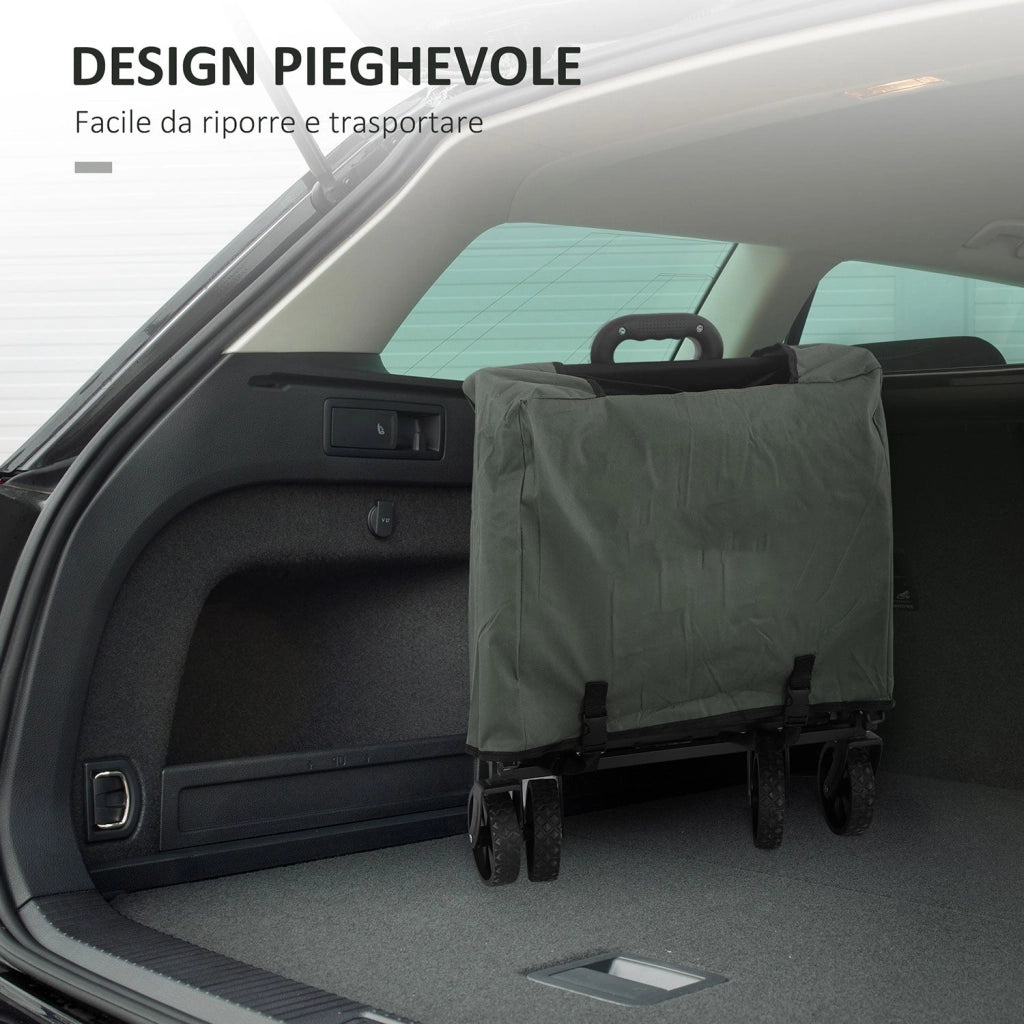 Carrello da Giardino 114x46x65-92 cm Capacità 72L Pieghevole con Pannello Apribile in Acciaio e Poliestere Verde