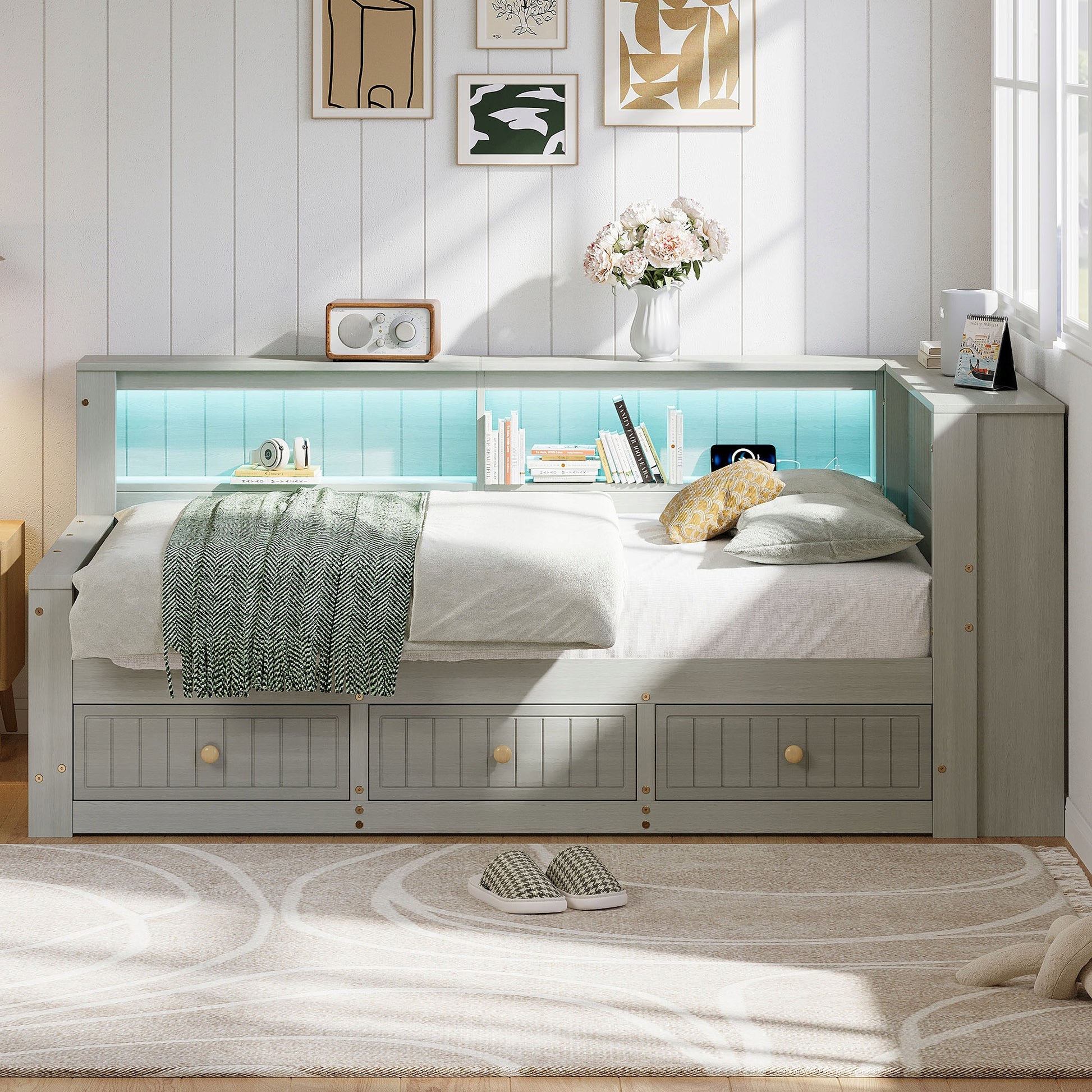 Letto a giorno con cassetti - Xylo - 90x200 - Grigio