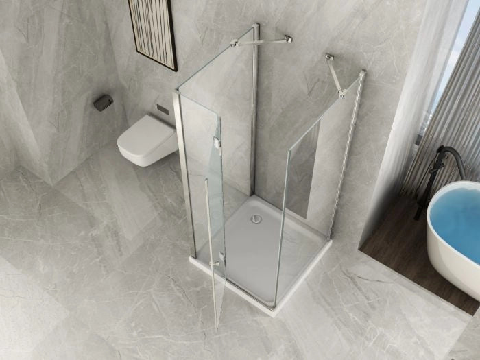 Box doccia Cristallo 8 mm tre lati - due fissi piu' porta battente - Misura: 80 x 90 x 80 x195h