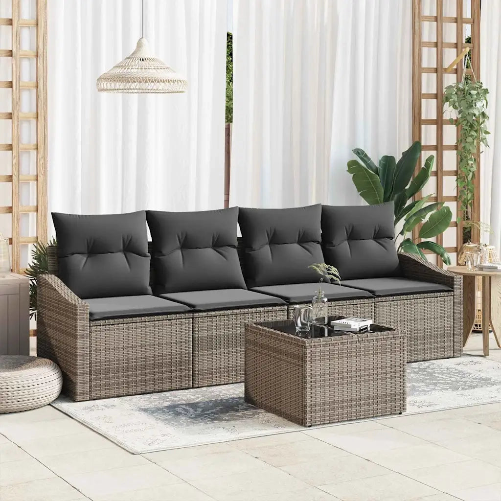 Set di divani con cuscino 5 pcs Grigio polyrattan 3355258