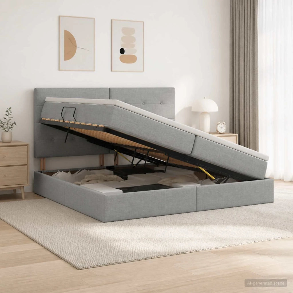 Letto con contenitore e materasso Grigio Chiaro 200 x 200 cm 3459525