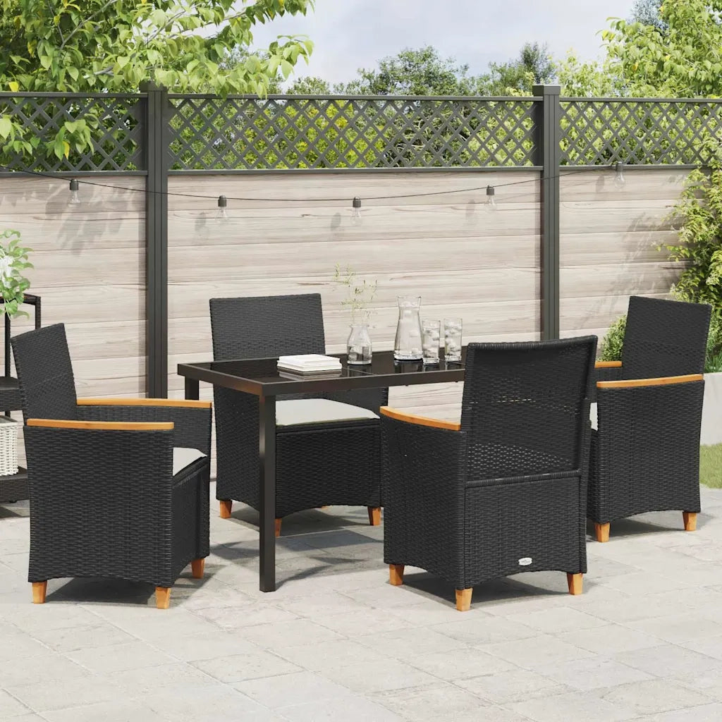 Set da Pranzo per Giardino 5 pz Nero polyrattan 3381088