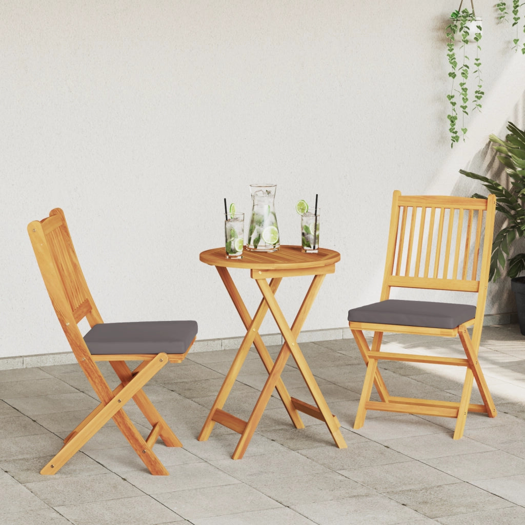 Sedia da giardino pieghevole  con cuscino grigio 2pz in legno massello di acacia