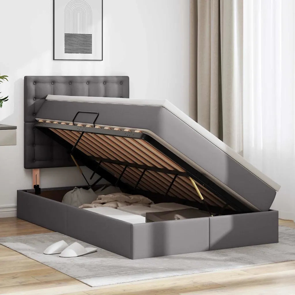 Letto con contenitore e LED Grigio 120 x 200 cm Pelle Sintetica