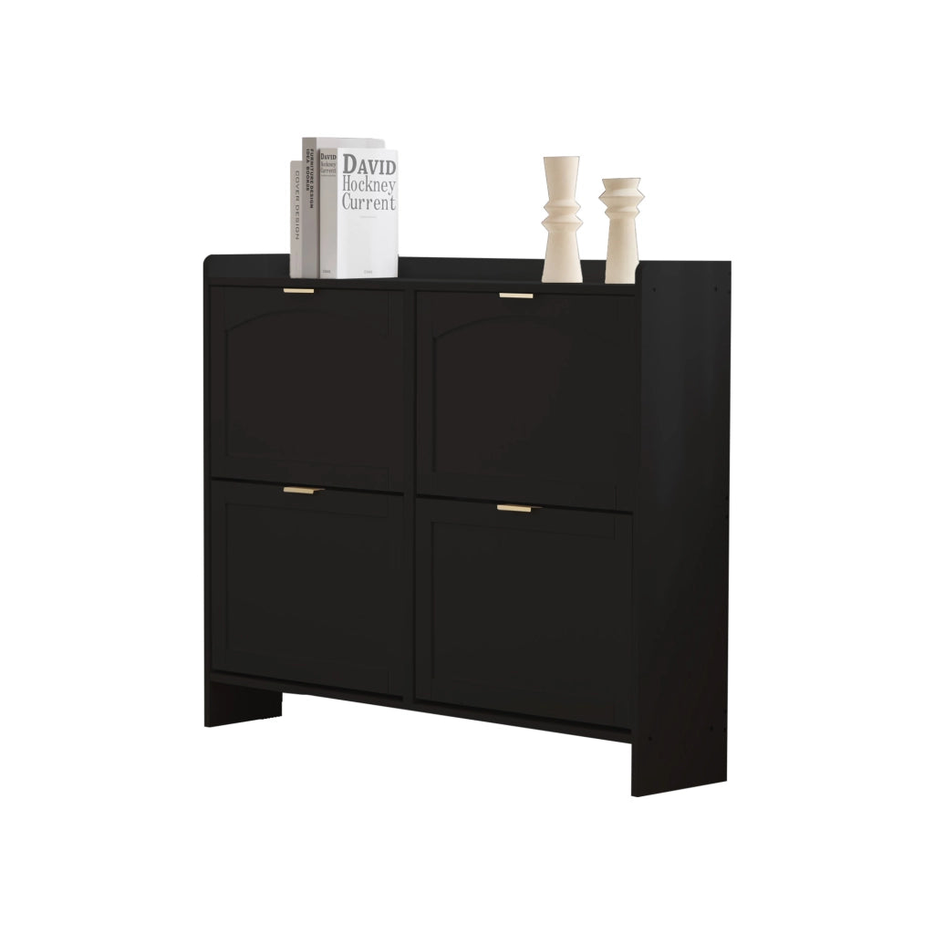 Scarpiera con Ante Ribaltabili e Ripiani ¨C MINIMAL ¨C Nero, 110x90x24 cm