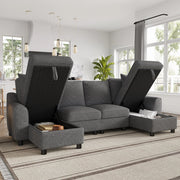 Divano modulare a U in chenille grigio con penisole, 3 colli, 280 ¡Á 137 ¡Á 84 cm