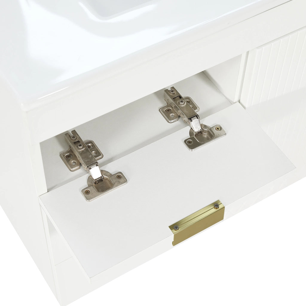Mobile sottolavabo con LED e lavabo in ceramica, 2 cassetti e vano laterale, per bagno, bianco, 77 × 47 × 51 cm