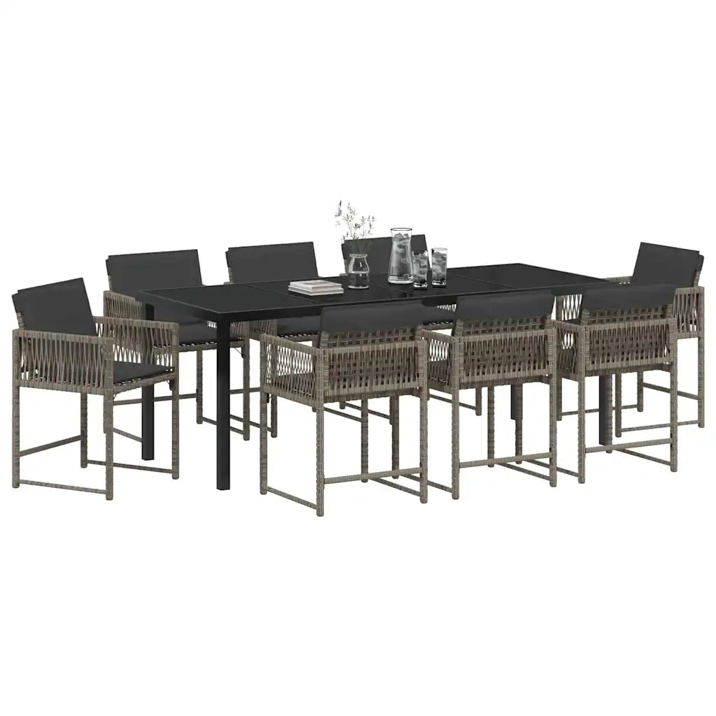 Set da Pranzo per Giardino 9 pcs Grigio polyrattan 3380752