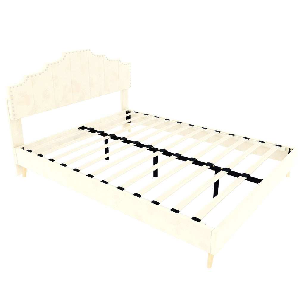 Letto matrimoniale 160x200 cm in tessuto e metallo beige