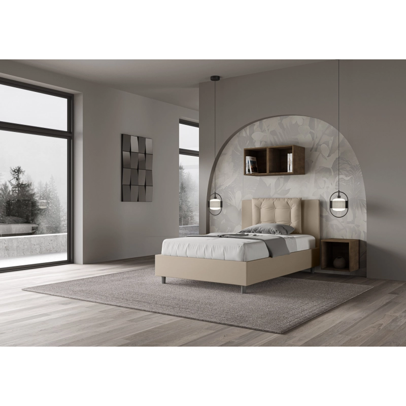 Letto imbottito 1 piazza e mezza 120x210 cm Annalisa - Similpelle,Senza rete,Tortora