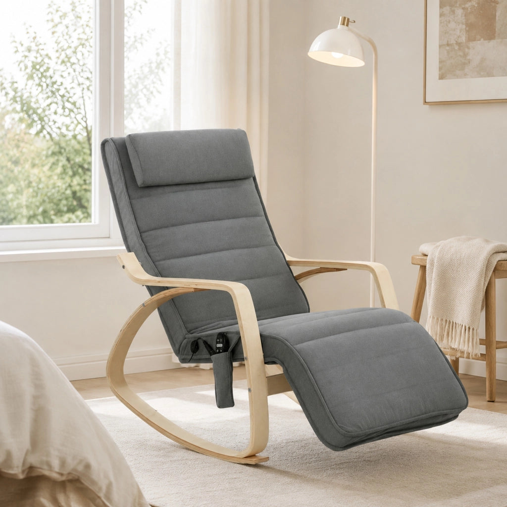 Poltrona a dondolo 67x106x92 cm con massaggio a vibrazione 5 modalità e riscaldamento lombare in poliestere grigio