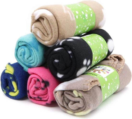 Set di 6 coperte per animali morbide e calde per gatti e cani, con impronta di zampe, lavabili, dimensioni 60 x 70 cm