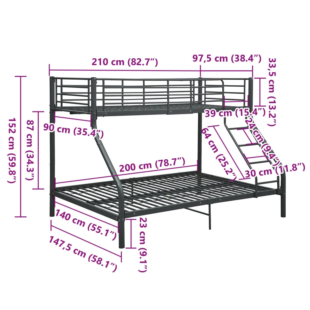 Letto a Castello Nero in Metallo 140x200 cm/90x200 cm cod mxl 63896