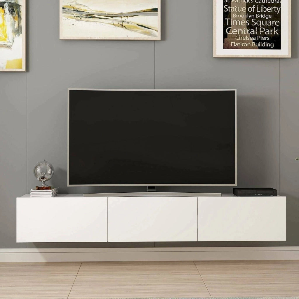 Barzago, Mobile Porta tv un Ripiano, 180x32x30h cm Bianco