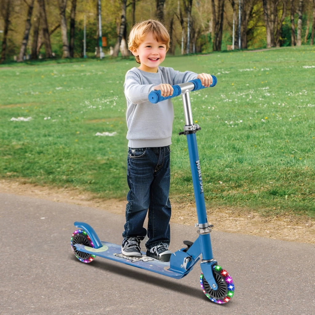 Monopattino pieghevole per bambini e tracolla con manubrio regolabile, Monopattino pieghevole e tracolla Blu