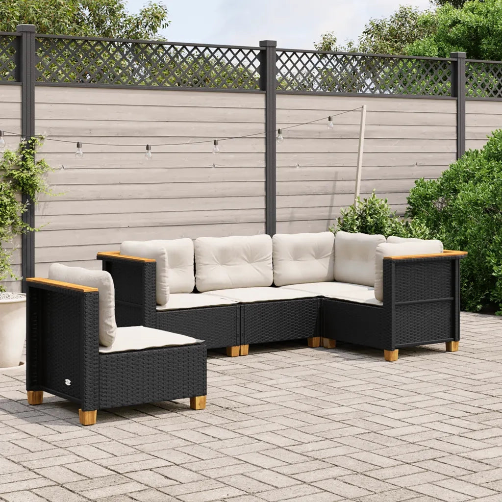 Set Divani da Giardino 5 pz | Set Salotto da Giardino con Cuscini in Polyrattan Nero