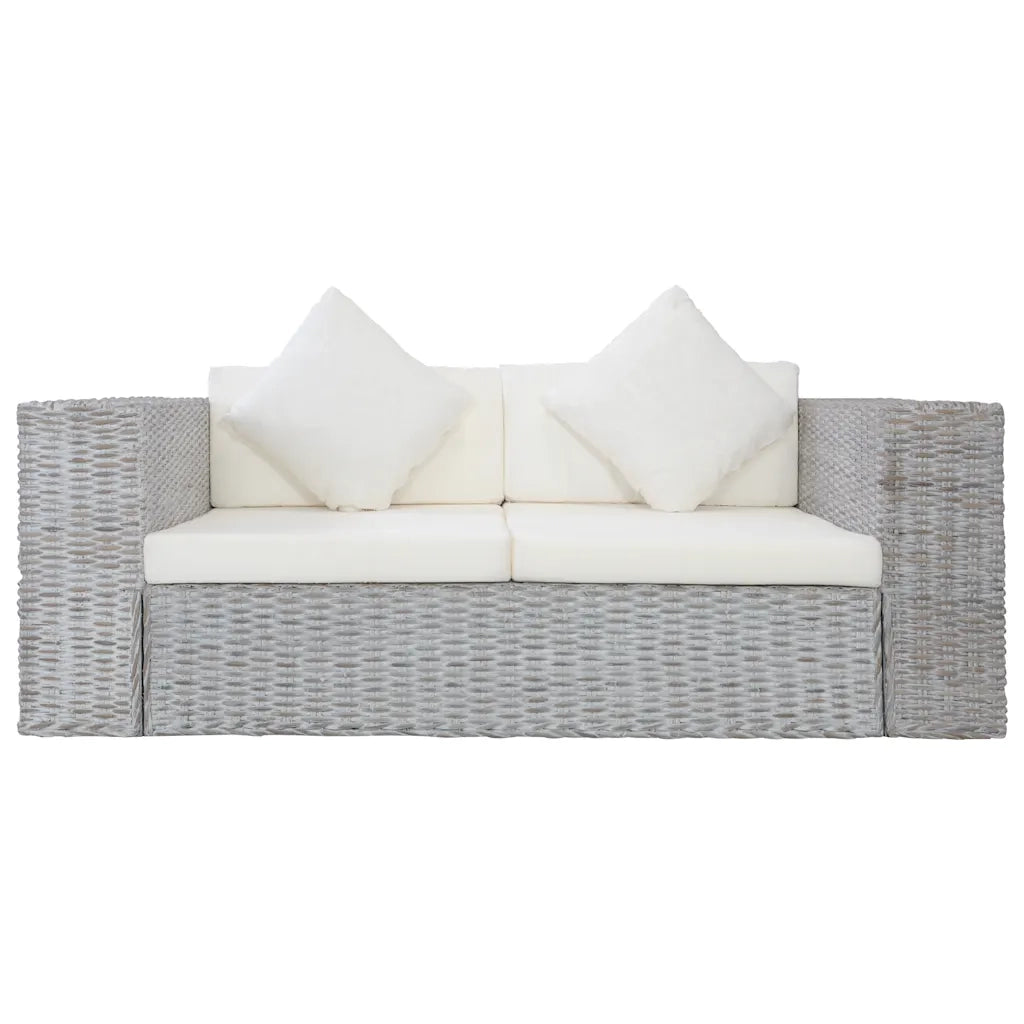 Divano a 2 Posti con Cuscini Grigio in Rattan Naturale cod mxl 19143