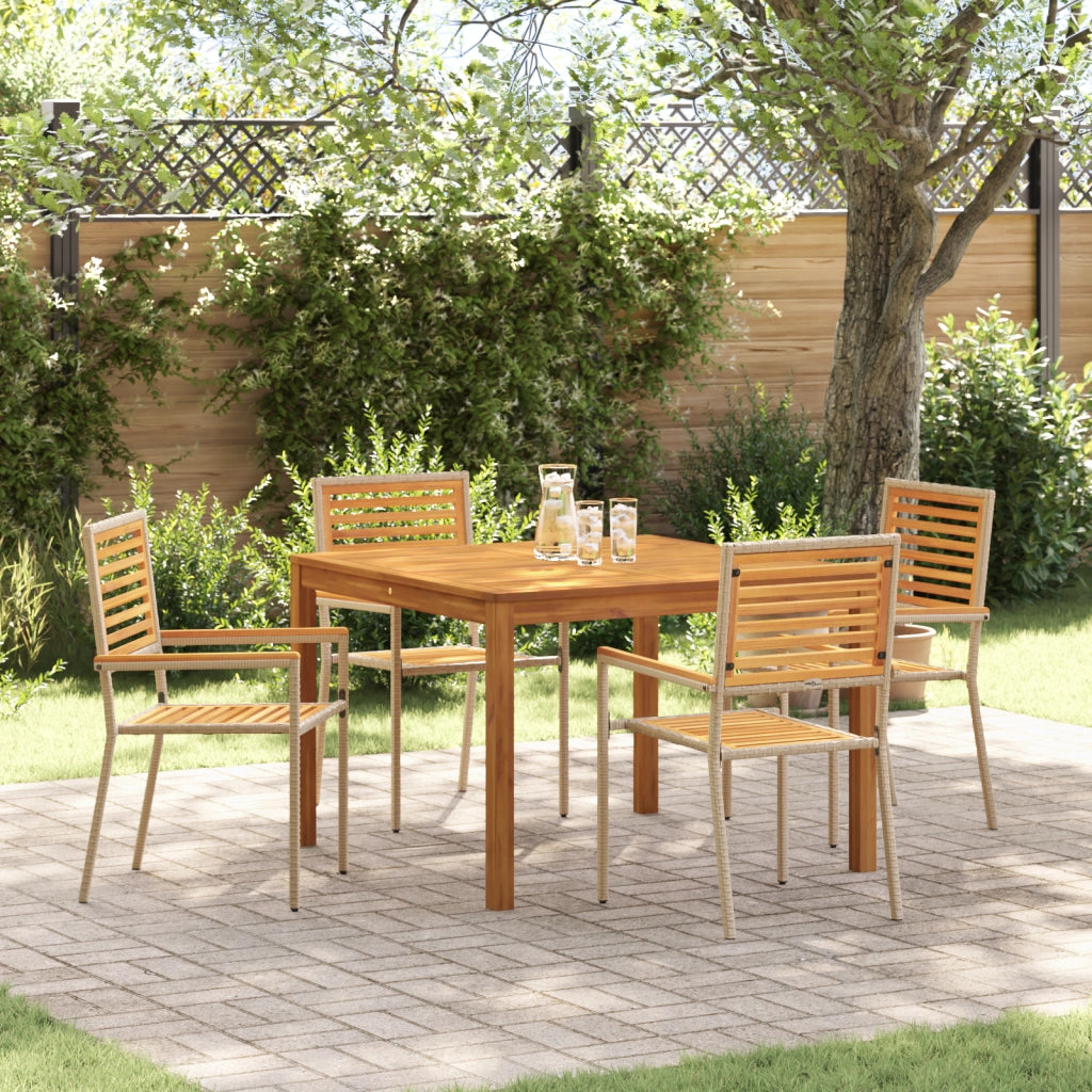 Set da Pranzo da Giardino  5 Pezzi Beige Polyrattan Acacia