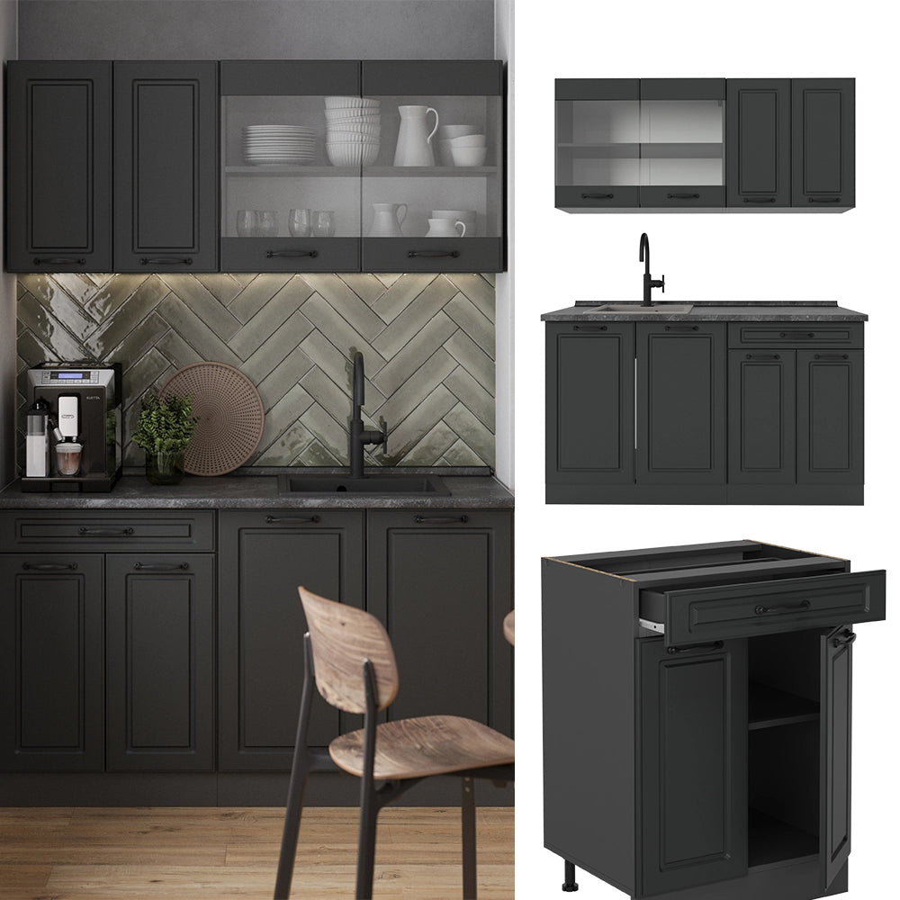 Cucina monoblocco R-Line Antracite rustico/Antracite 140 cm, PL Antracite Vicco