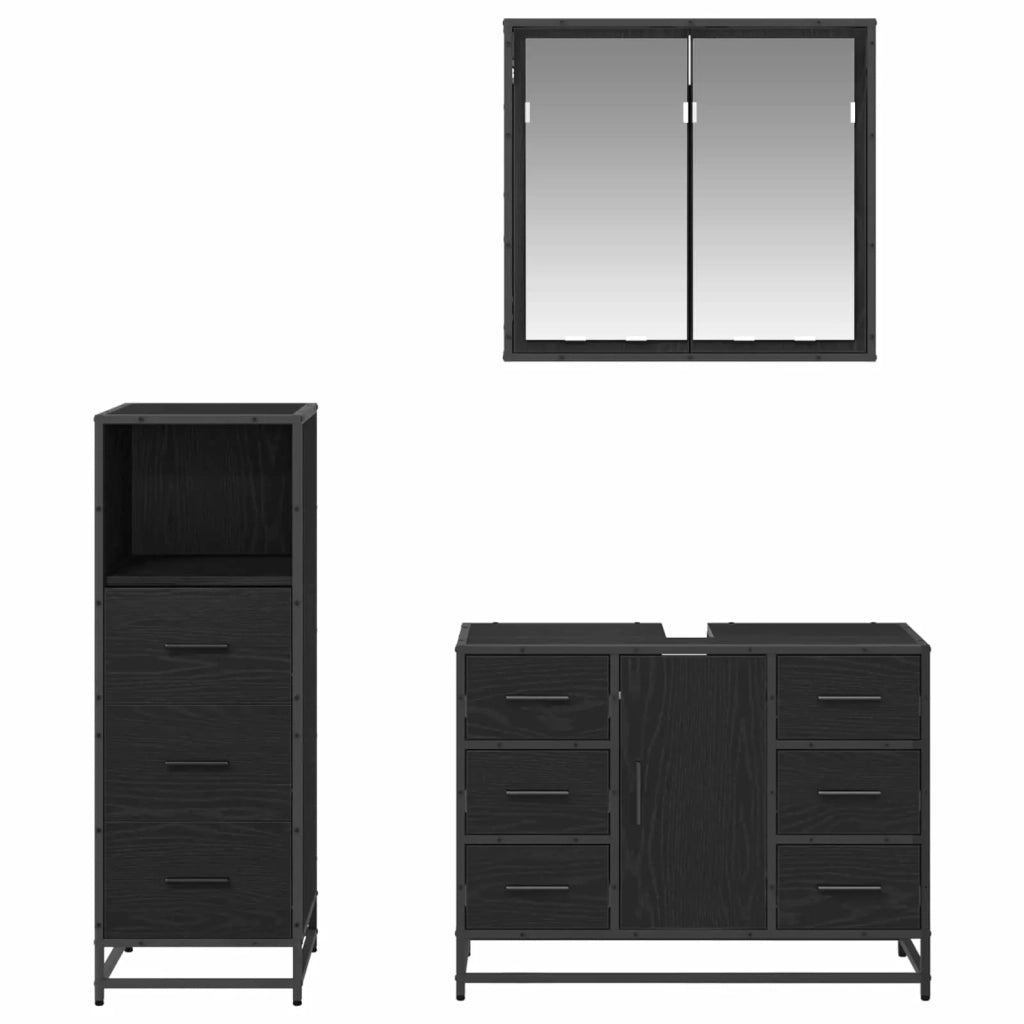 Set di mobili per il bagno 3 pcs Rovere Nero Legno multistrato 3402538