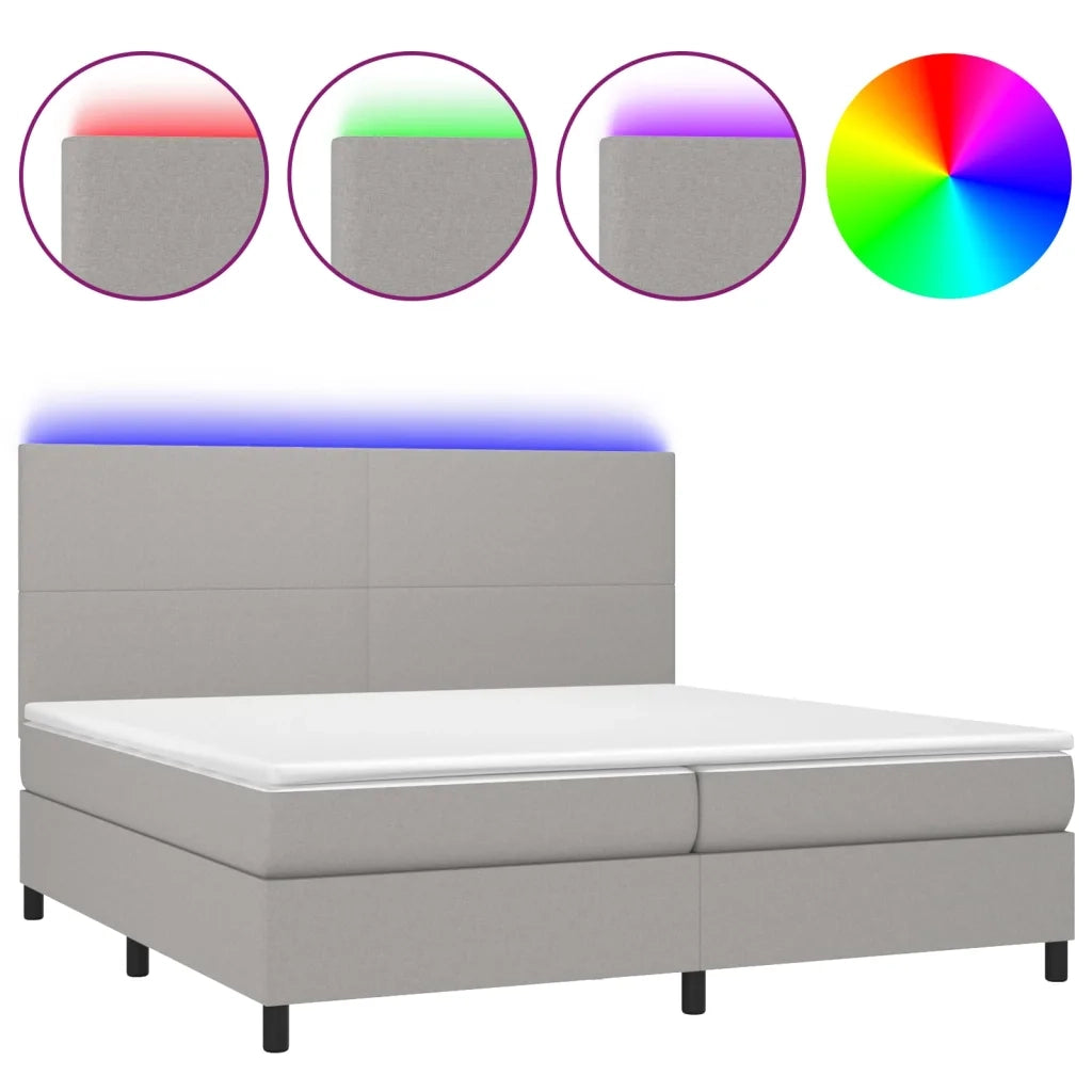 Letto a Molle Materasso e LED Grigio Chiaro 200x200 cm Tessuto cod mxl 63385