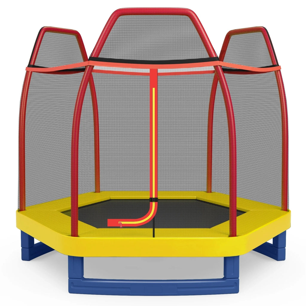 Trampolino per bambini 223 x 223 x 186 cm con rete di sicurezza traspirante prestazioni di rimbalzo superiori design moderno in acciaio zincato arancione 20_0014503