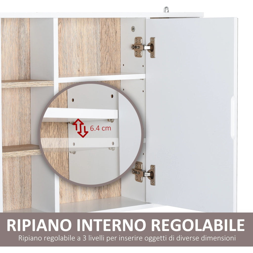 Armadietto con Specchio in MDF e Truciolato con 3 Ripiani Laterali e Ripiano Regolabile Interno. 60x14.5x49.4 cm