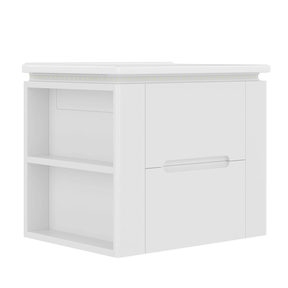 Armoire de salle de bain suspendue - Xylo - 60x46x48,5 cm - Blanc - ??clairage LED ?? d??tection radar, lavabo int??gr??, deux tiroirs
