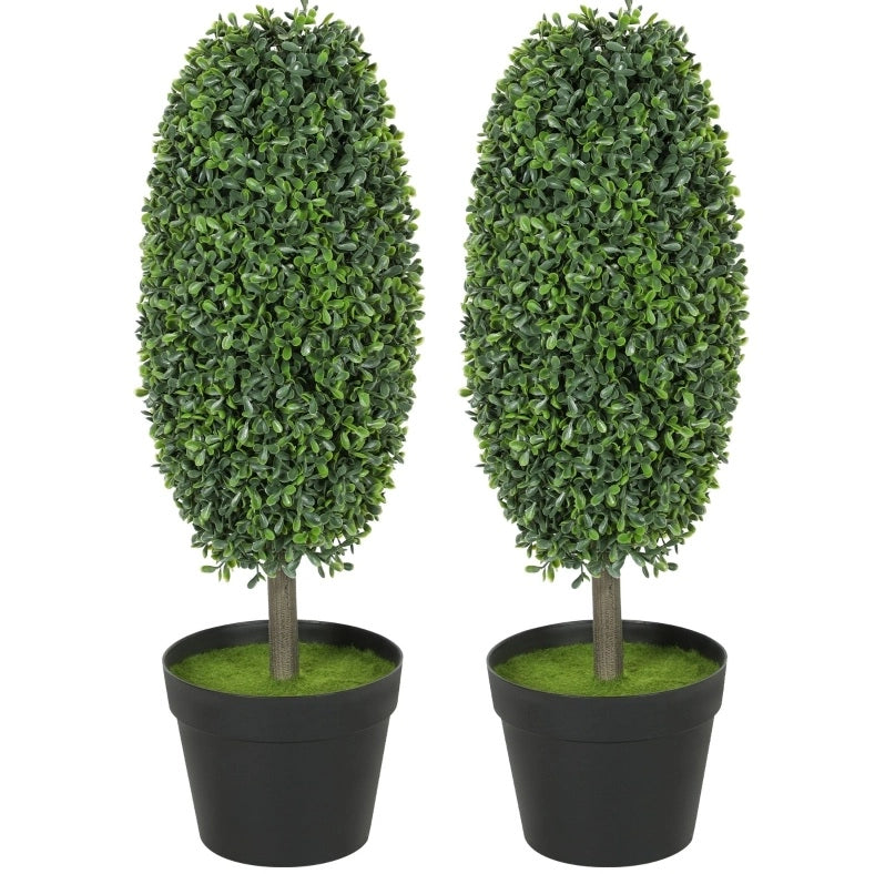 Set da 2 piante artificiali con vaso in cemento, resistenti ai raggi UV, altezza 60 cm, colore verde