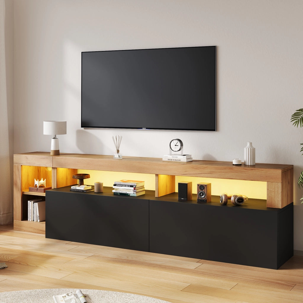 Mobile TV con 2 ante; 4 vani e LED; per soggiorno e camera da letto; 184×42×58 cm