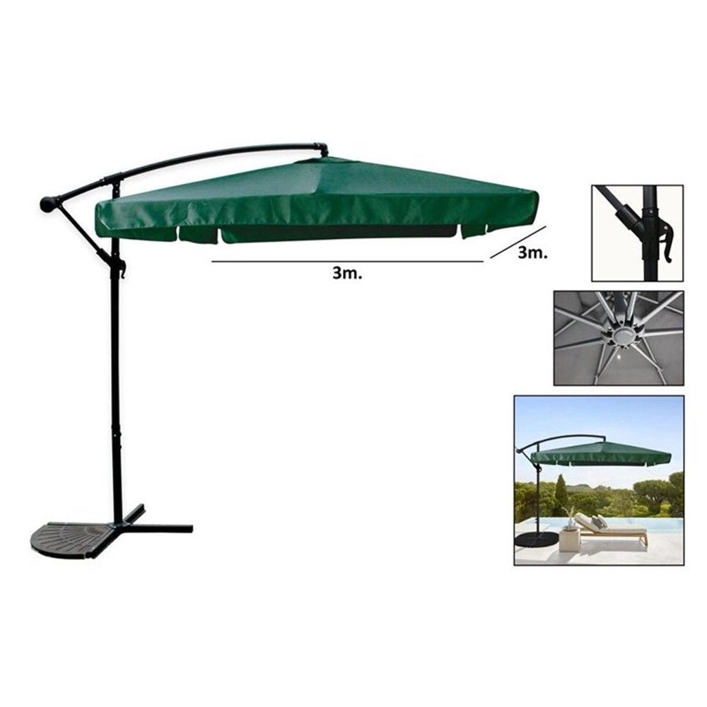Trade Shop - Ombrellone A Braccio Laterale Da Giardino 3x3mt Protezione Sole Verde Con Base 223215 -