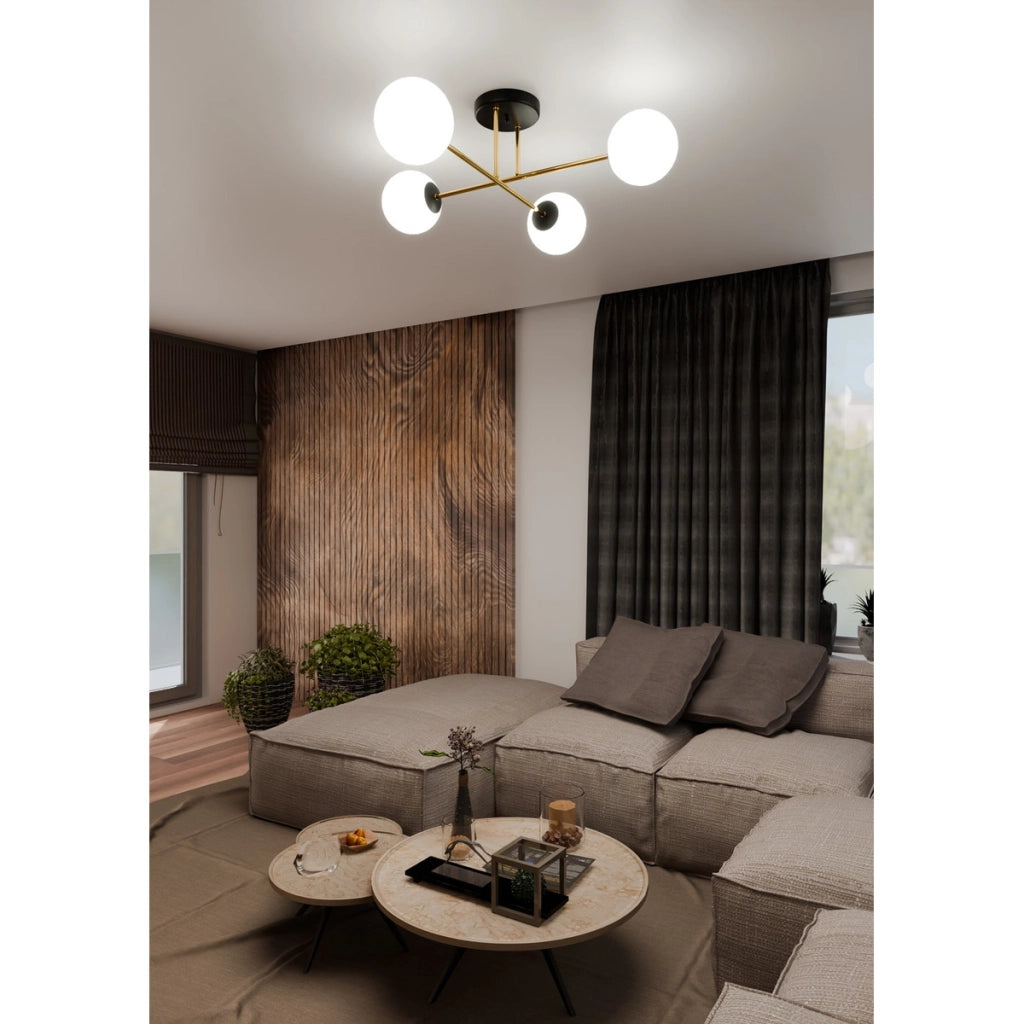 Lampada a sospensione Magnum con struttura in metallo nero e oro