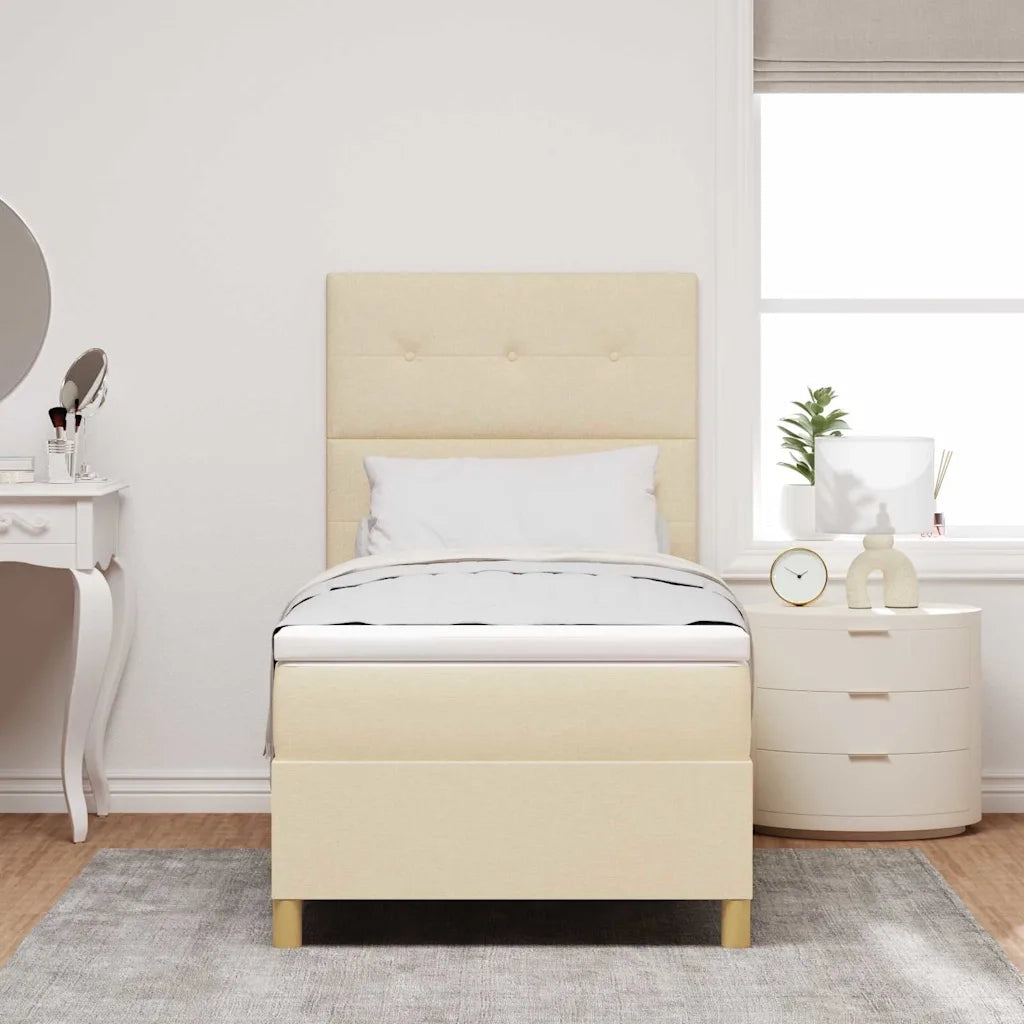 Letto a Sorgente LED con materasso Crema 100 x 200 cm Tessuto