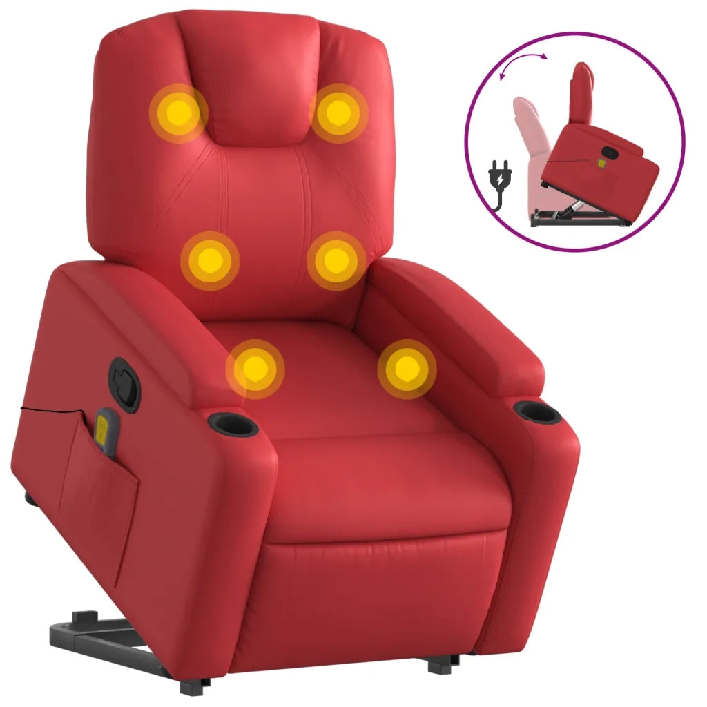 Poltrona | Sedia Relax Alzapersona Reclinabile Massaggio Rosso in Similpelle