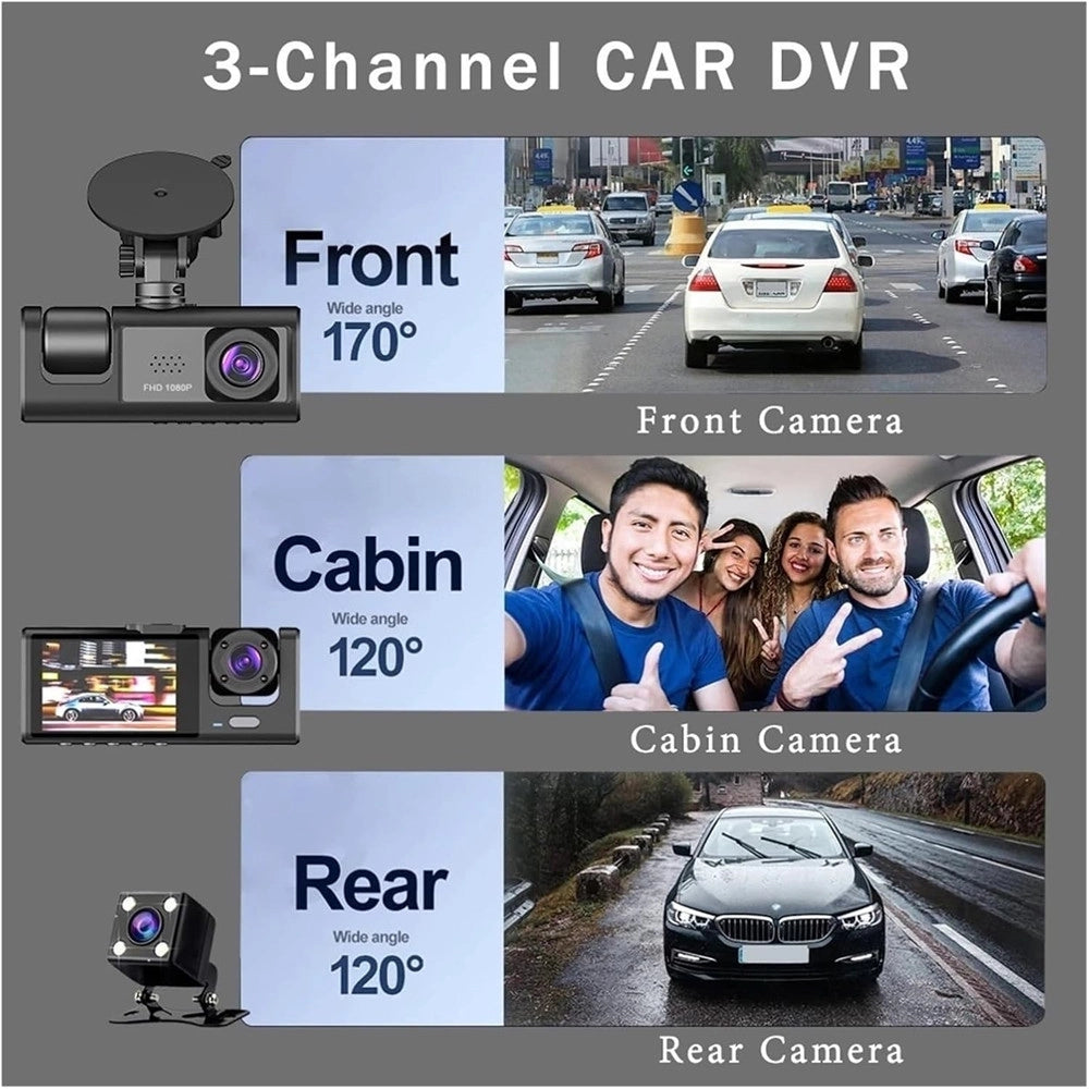 Trade Shop - Dash Cam Telecamera A 3 Vie Anteriore Dvr Auto A 3ch Hd 1080p Registratore Videocamera -