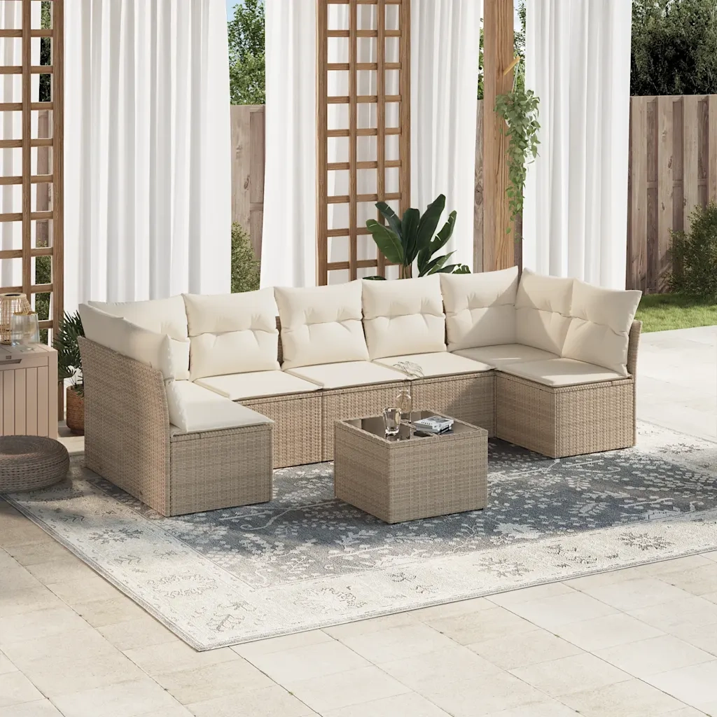 Set Divano da Giardino 8 pz con Cuscini Beige in Polyrattan 3217438