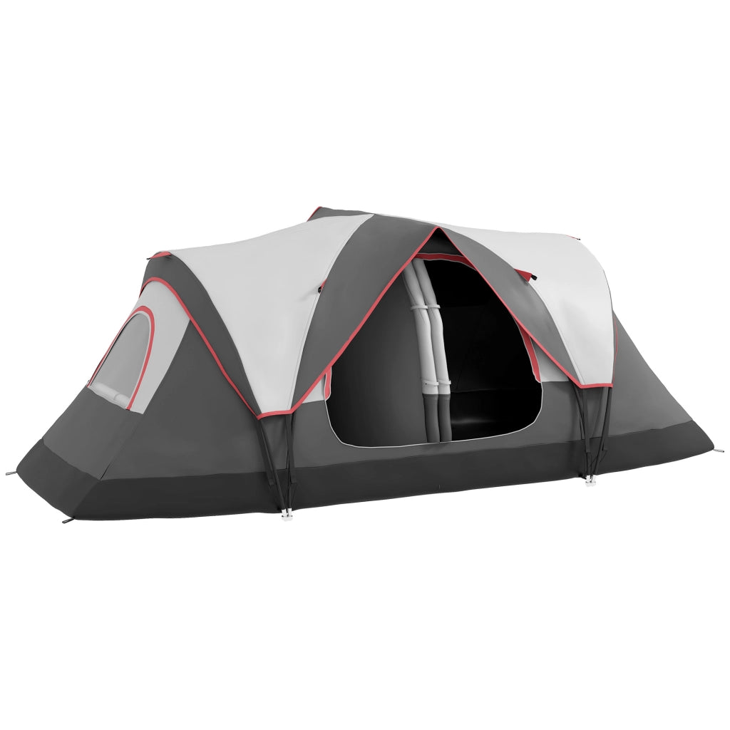 Tenda da Campeggio 450x215x180 cm 6 Posti con 2 Stanze Separate Grigio
