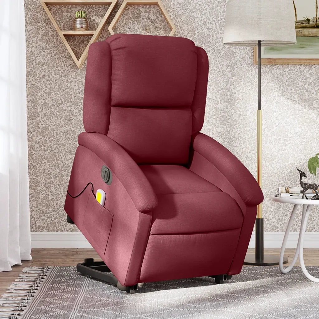 Poltrona Alzapersona Massaggiante Elettrica Rosso Vino Tessuto 3204203