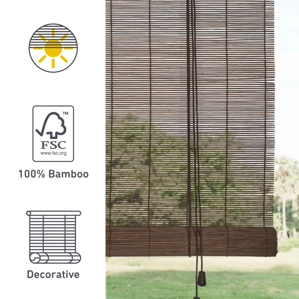 Tenda a rullo oscurante in bamboo naturale Marrone scuro 90x175 cm