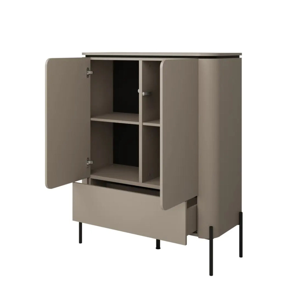 Buffet alto BELLA 2 porte 1 cassetto – Finitura Congo opaco – Piedi in metallo neri eleganti