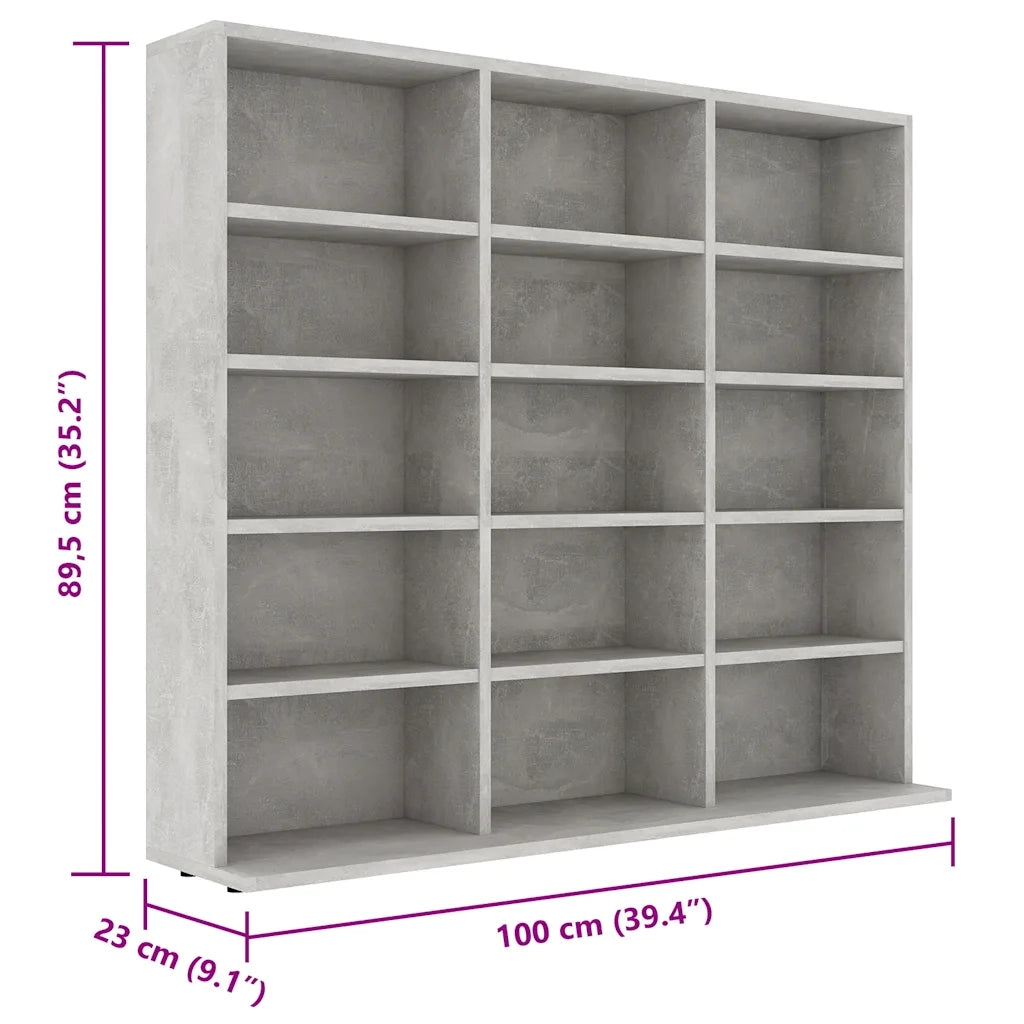Mobile Porta CD Grigio Cemento 100x23x89,5 cm Legno Multistrato 801791