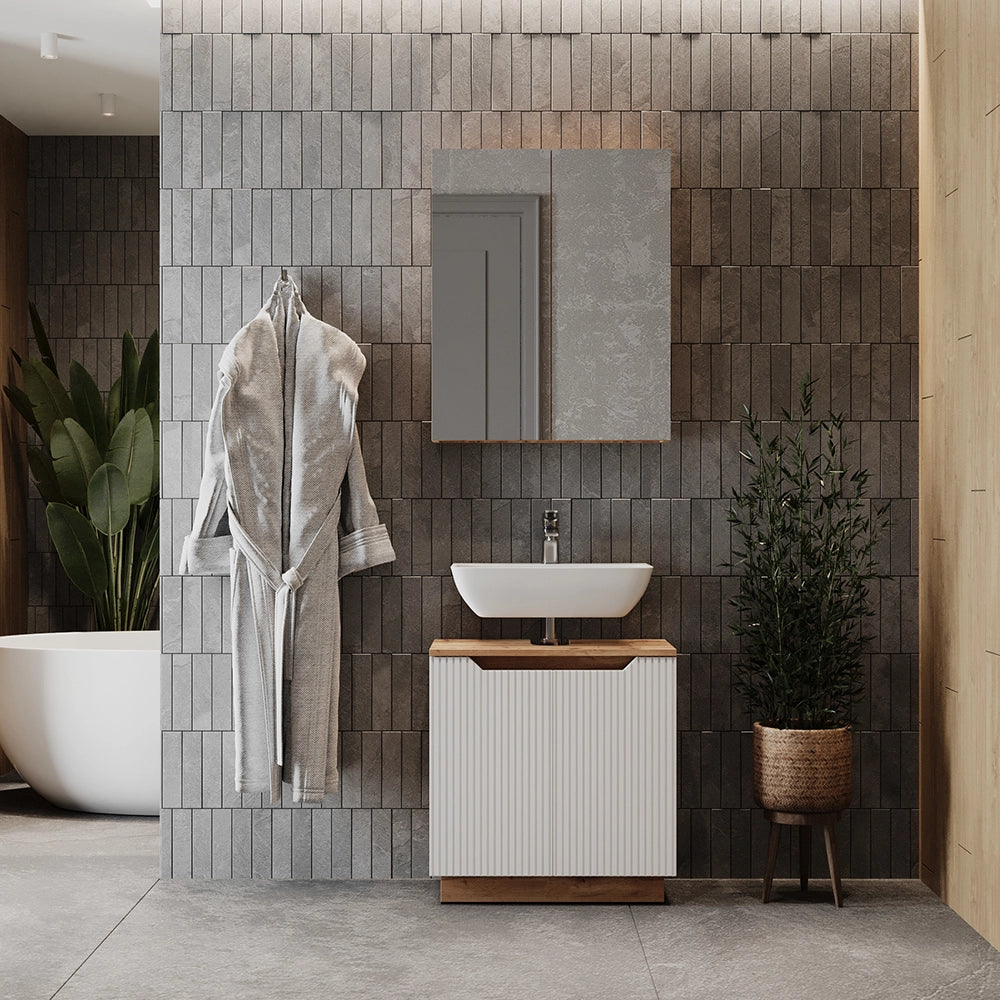 Vicco Set di mobili da bagno Rovere/bianco a strisce 2 parti