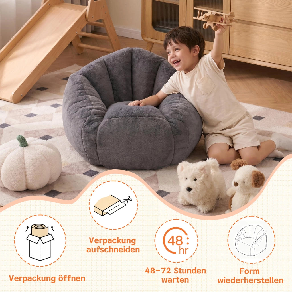 Pouf in peluche con forma ergonomica e facile manutenzione per bambini per gioco lettura e relax in poliestere grigio