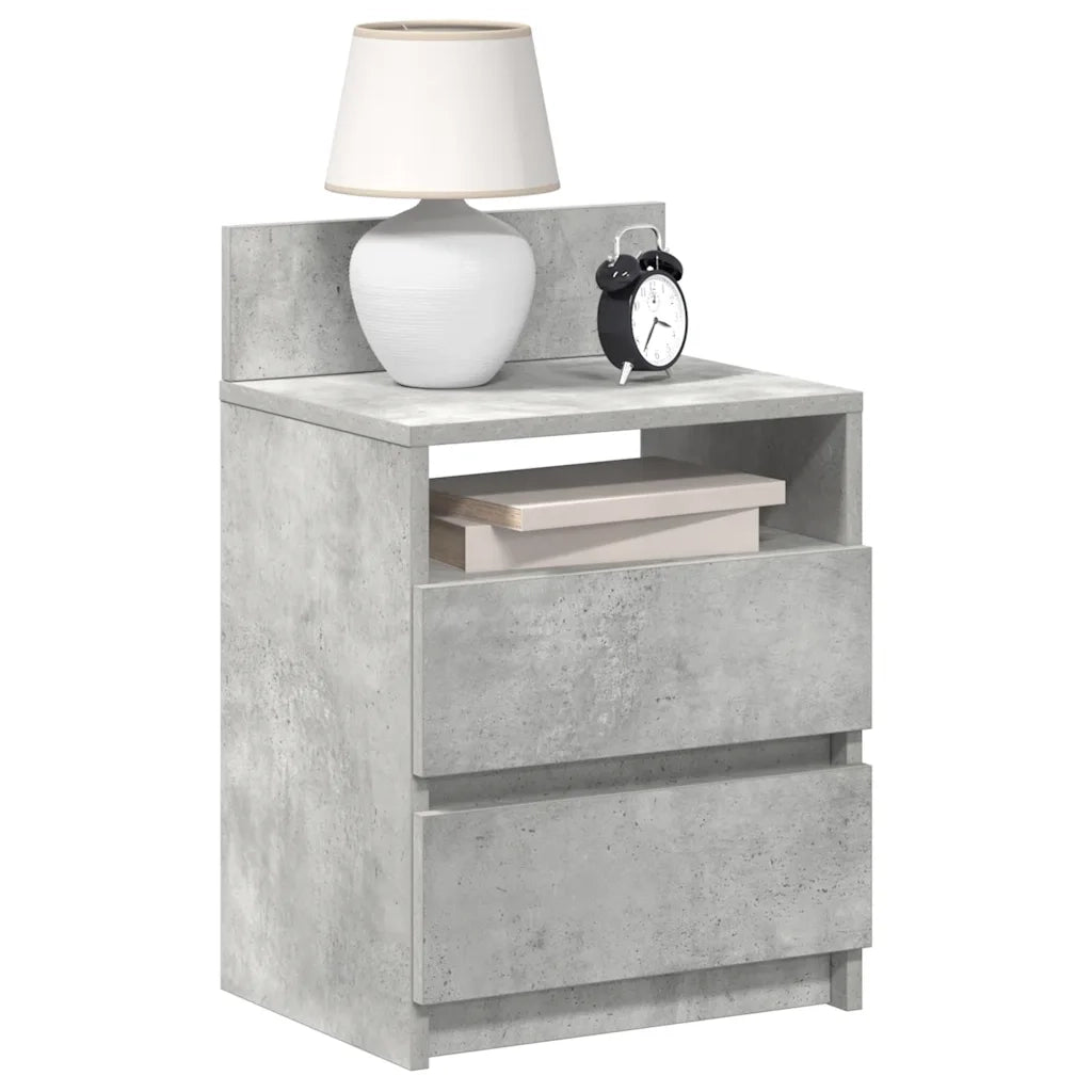 Comodino | Armadio da Notte | Mobiletto da notte con 2 Cassetti Grigio Cemento 40x33x60 cm