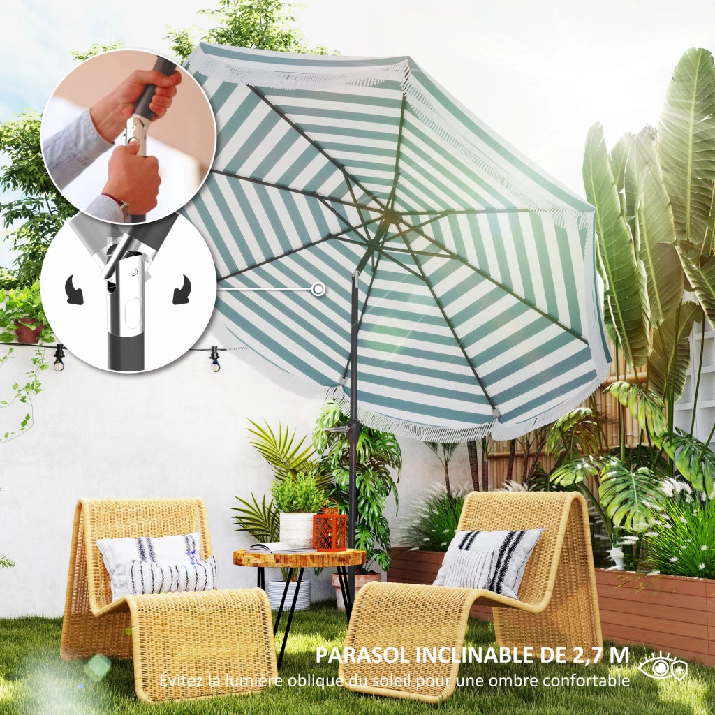 Ombrellone da giardino inclinabile 2.7m UPF 30+ ¨C zephmum ¨C 8 baleine blu chiaro e bianco