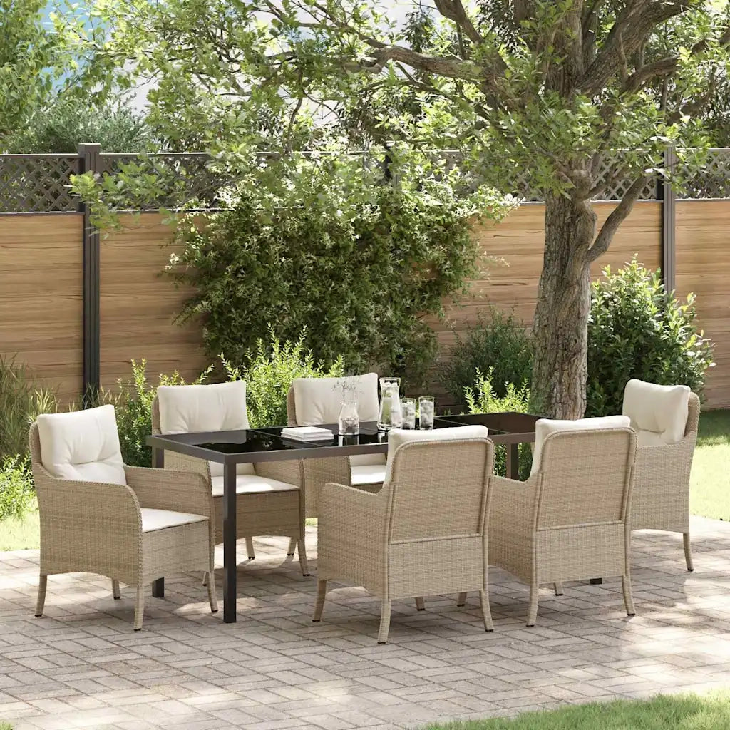 Set da Pranzo per Giardino con cuscino 7 pcs Beige polyrattan 3380174