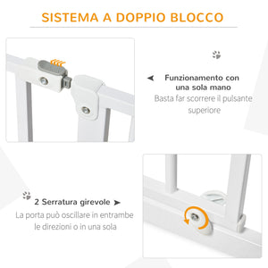 Cancelletto di Sicurezza per Animali Domestici Regolabile 75-95 cm in Acciaio e ABS Bianco